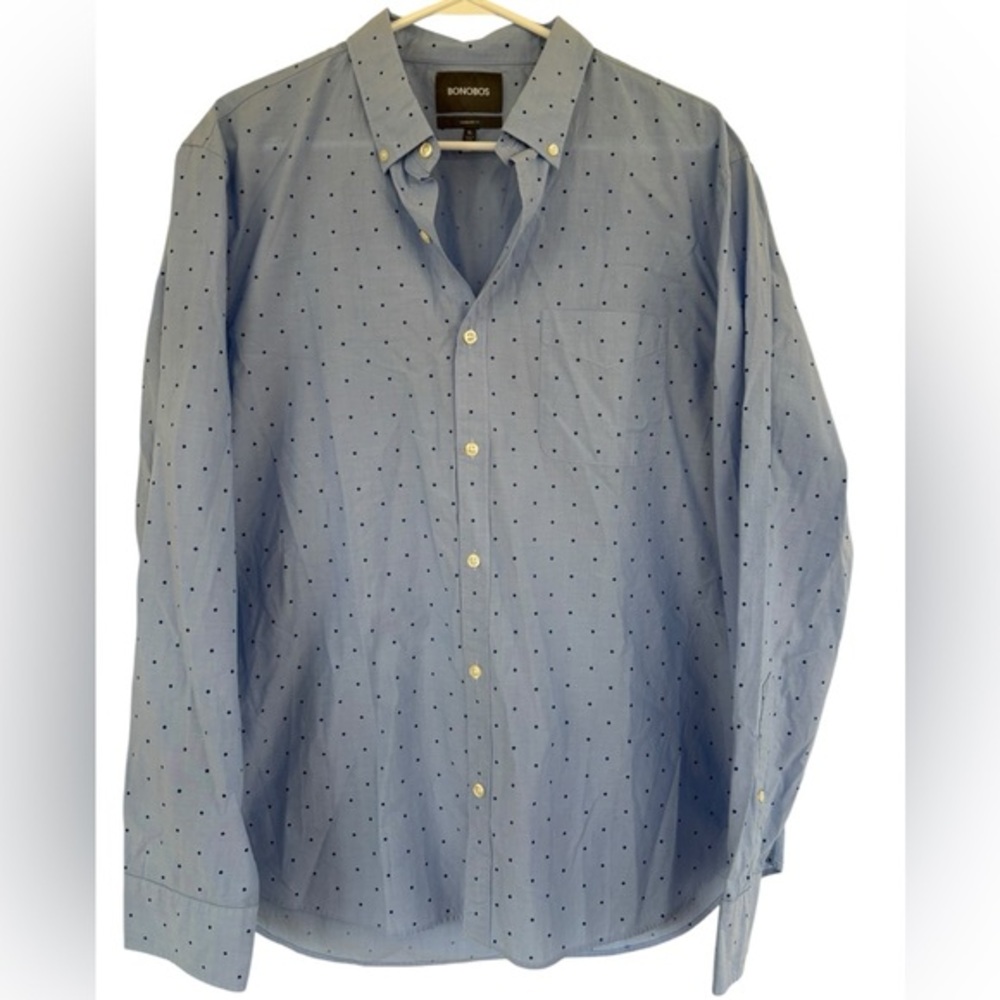 Bonobos Men's Sky Blue Polka Dot Button Down Cotton Long Sleeve Shirt Size XL